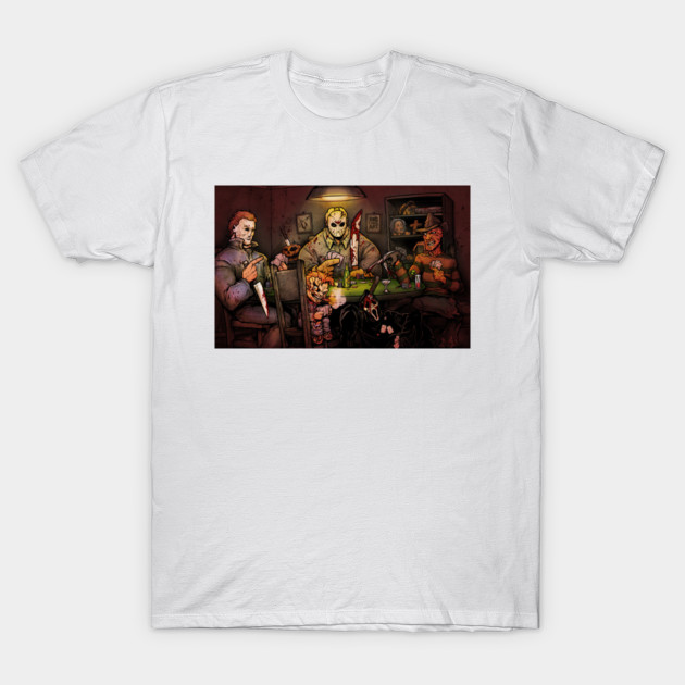 Horror Collage - Poker with the Dudes - Jason Chucky Freddy Michael T-Shirt-TOZ